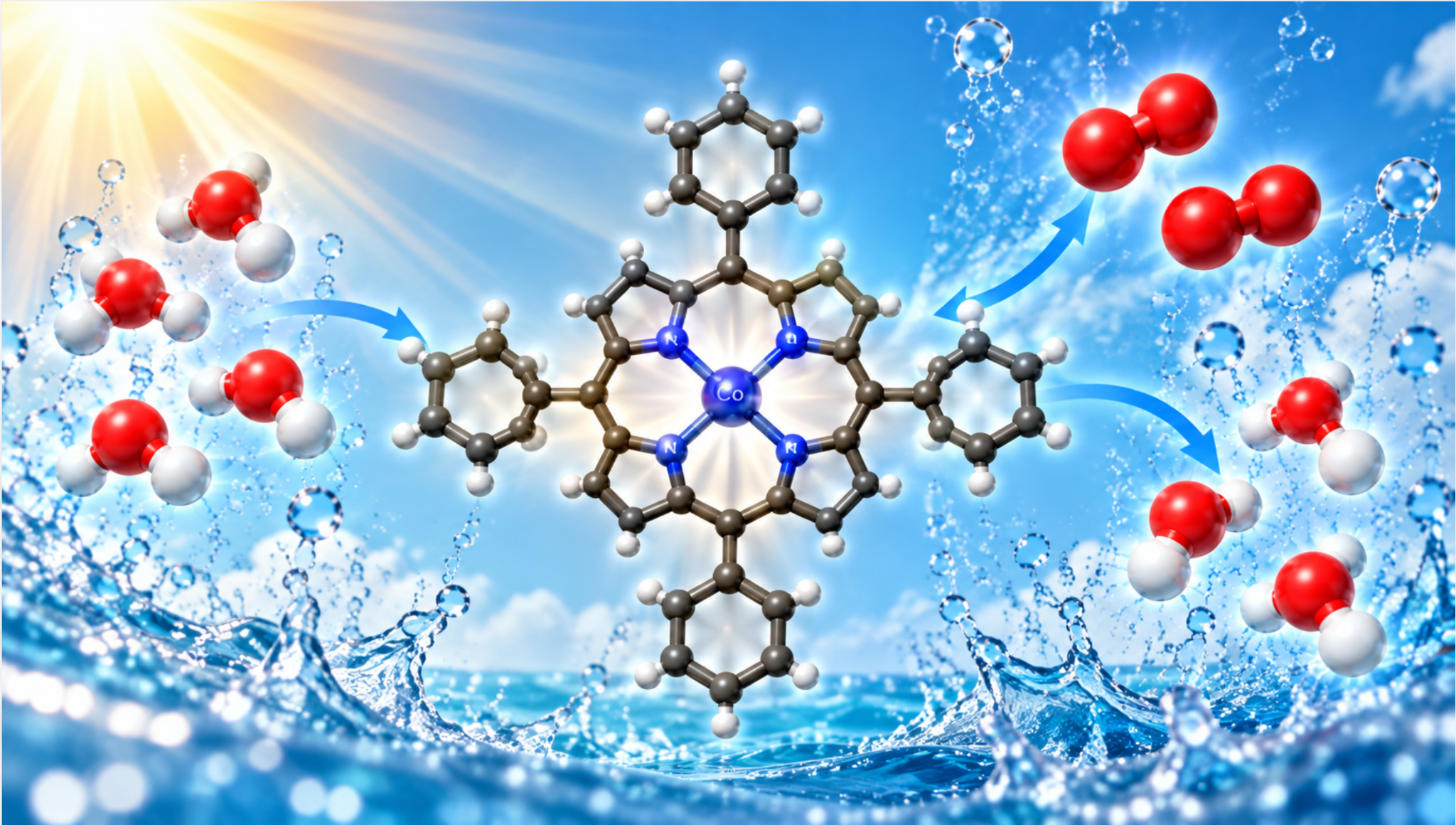 Illustration of light-driven water and oxygen chemistry