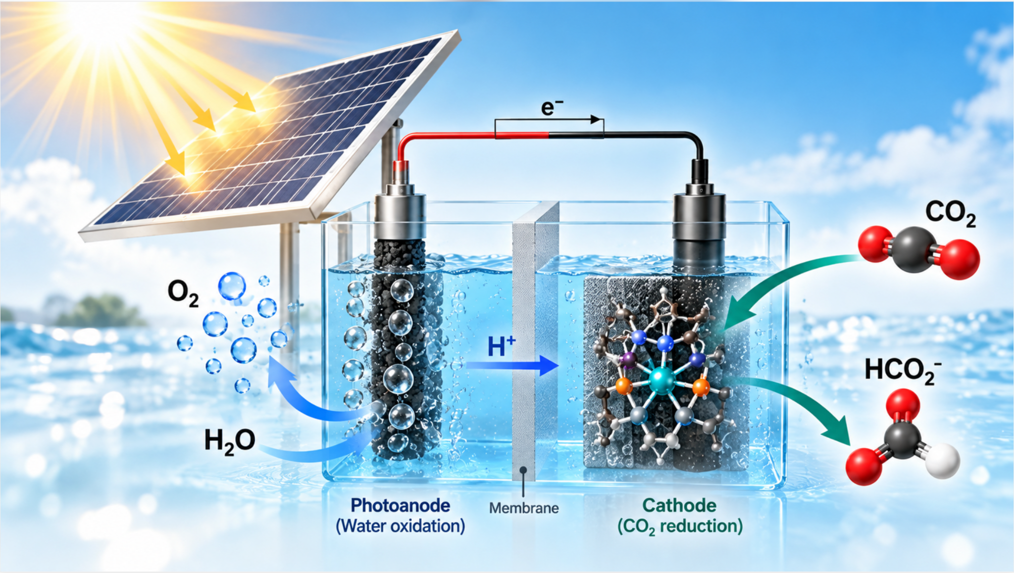 Conceptual illustration of photoelectrochemical energy conversion